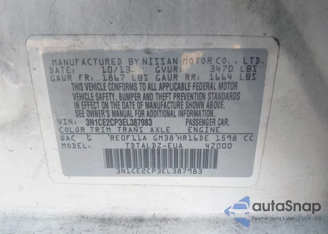 2014 Nissan Versa Note Sv from USA, damaged, VIN 3N1CE2CP3EL387983